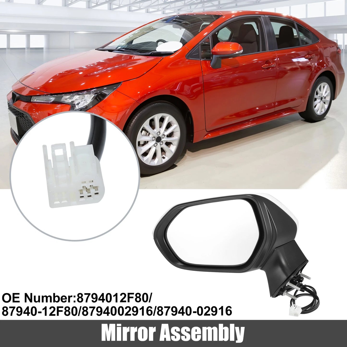 3 x Left Door Mirror Assembly White for Toyota Corolla (2020–2022)