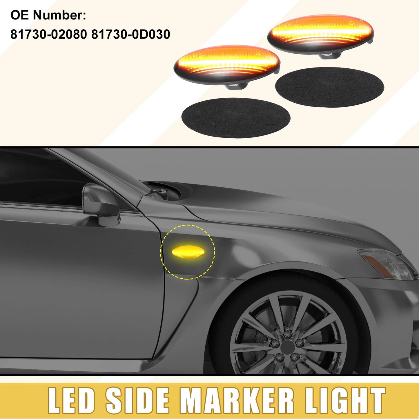 Pair Front LED Side Marker Light Black Amber for Toyota Yaris
