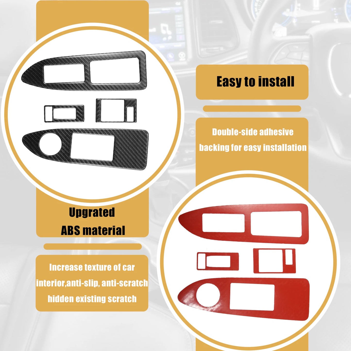 2 x Car Window Lift Trim Switch Panel Stickers for Dodge Challenger (2008-2014)