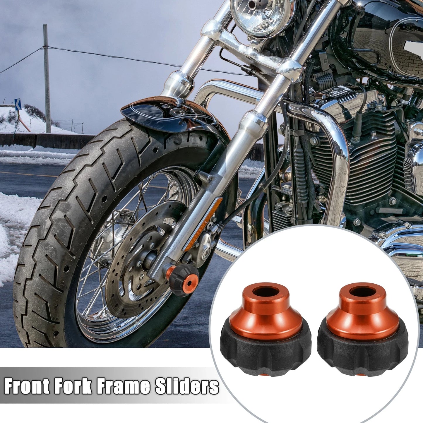 2 x Hollow Wheel Front Fork Frame Sliders Protection Caps Orange for Motorcycle