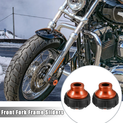 2 x Hollow Wheel Front Fork Frame Sliders Protection Caps Orange for Motorcycle