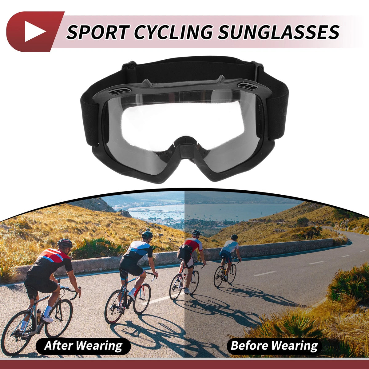 Set Motorcycle Riding Goggles Clear Lens Black Frame PC TPU Cycling Sunglasses