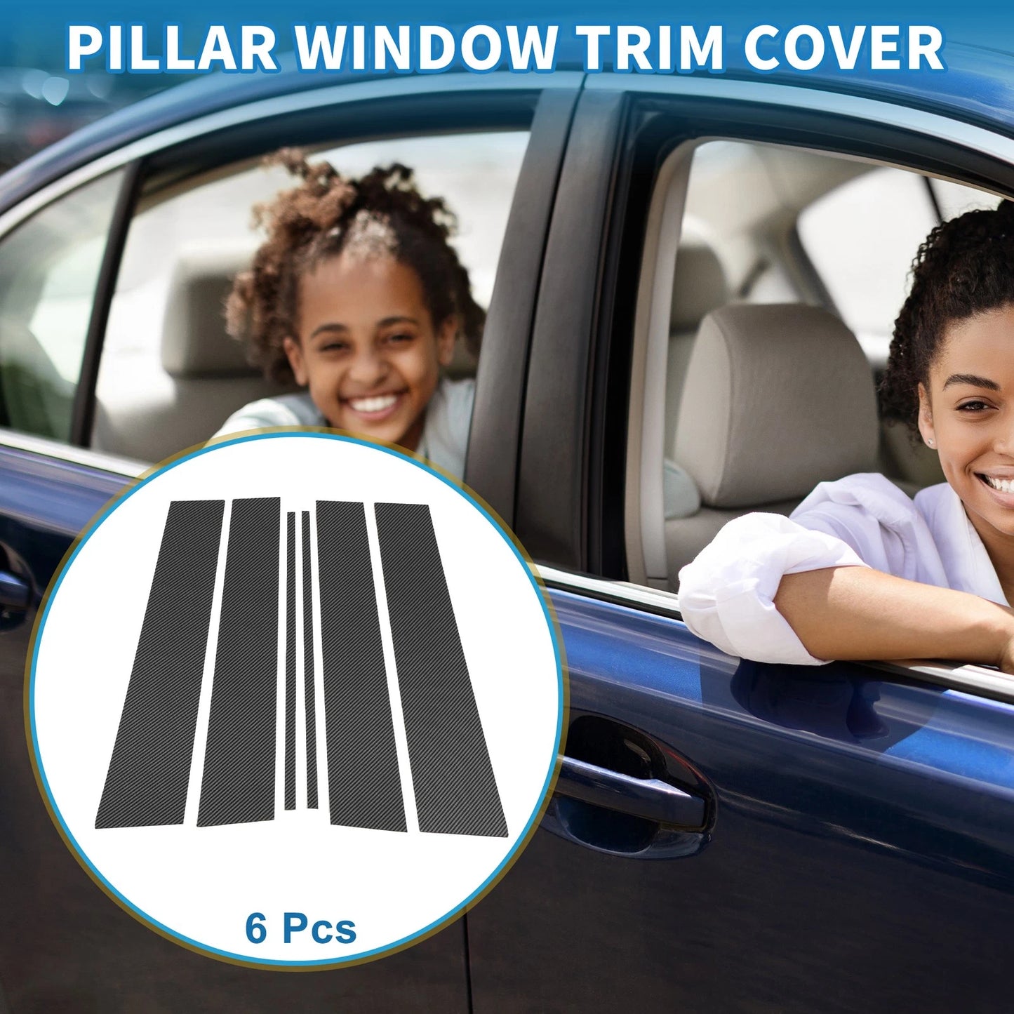 6 Pcs Door Pillar Window Trim Carbon Fiber for Toyota Fortuner (2015-2023)