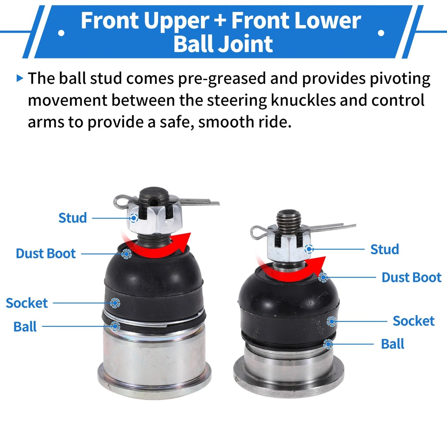 4 Pcs Front Upper & Lower Ball Joints for Honda Accord (1998-2002)