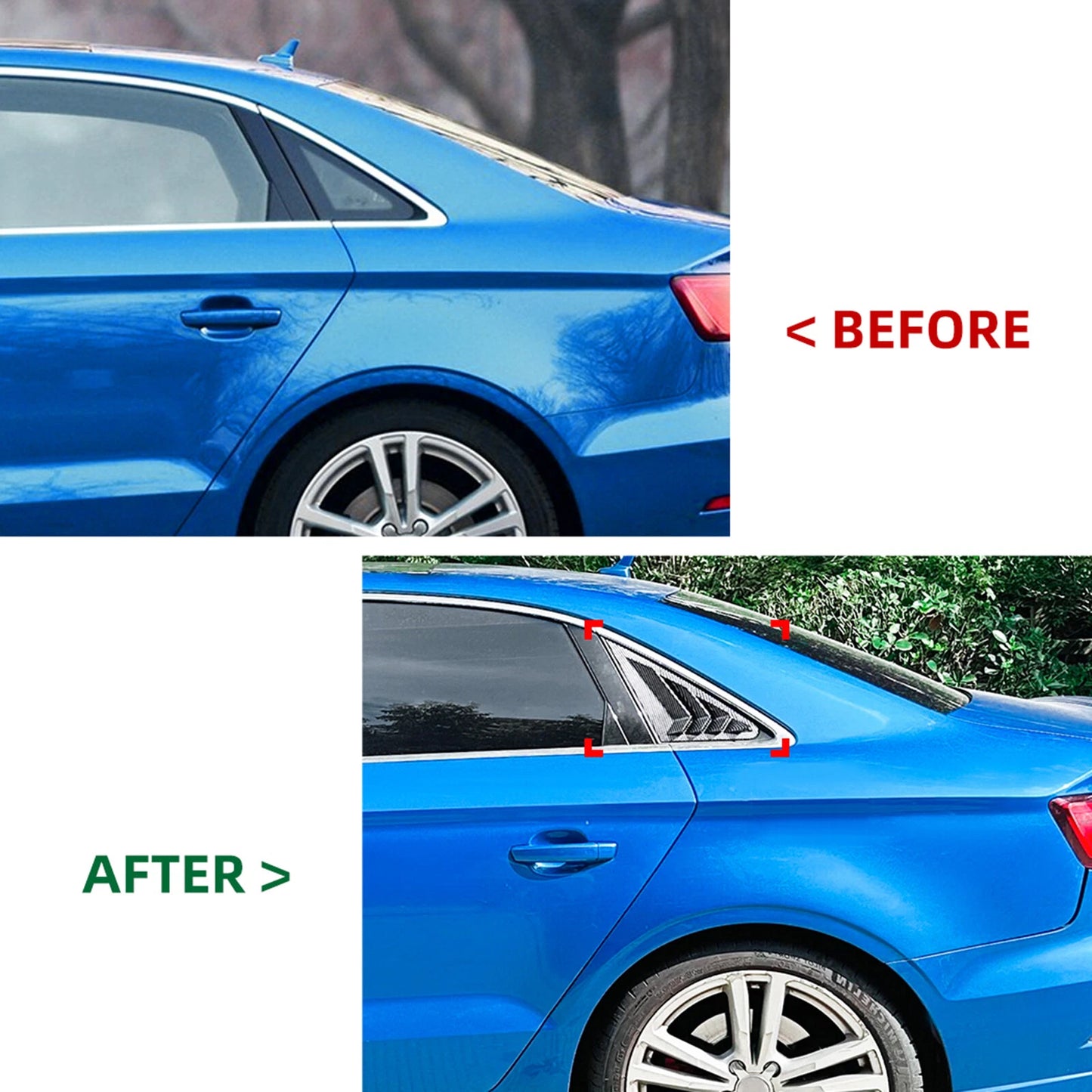 2 x Rear Side Window Louver Trim Covers for Audi A3 S3 (2014-2020)