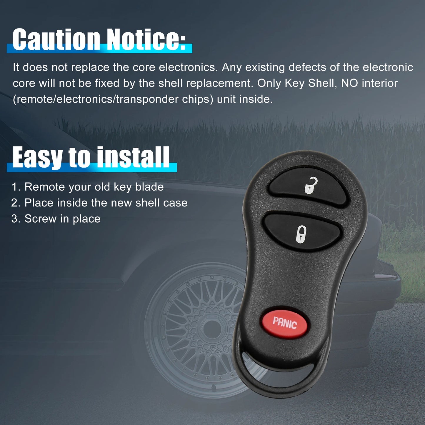 Key Fob Shell Case 3-Button for Dodge (2001-2005)