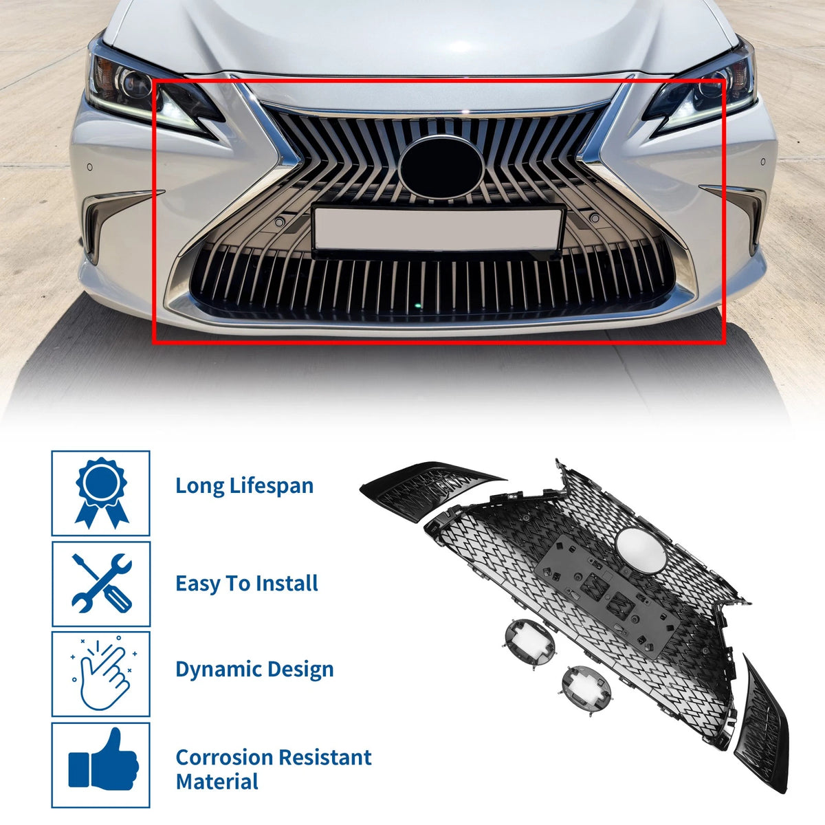 Front Bumper Grille for Lexus ES350 (2019-2021) Black Facelift F-Sport