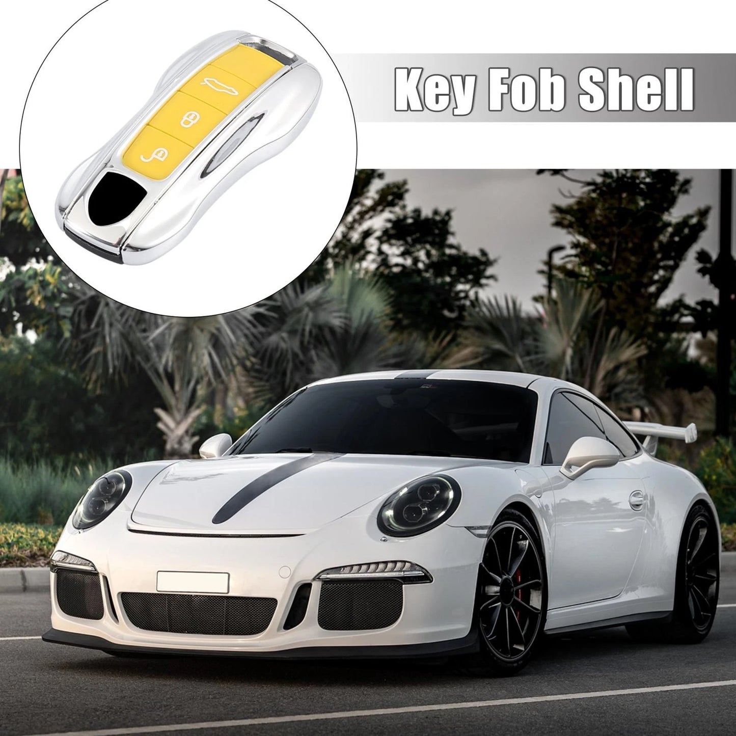 Set Silver Tone Painted Key Fob Cover for Porsche Panamera Cayenne