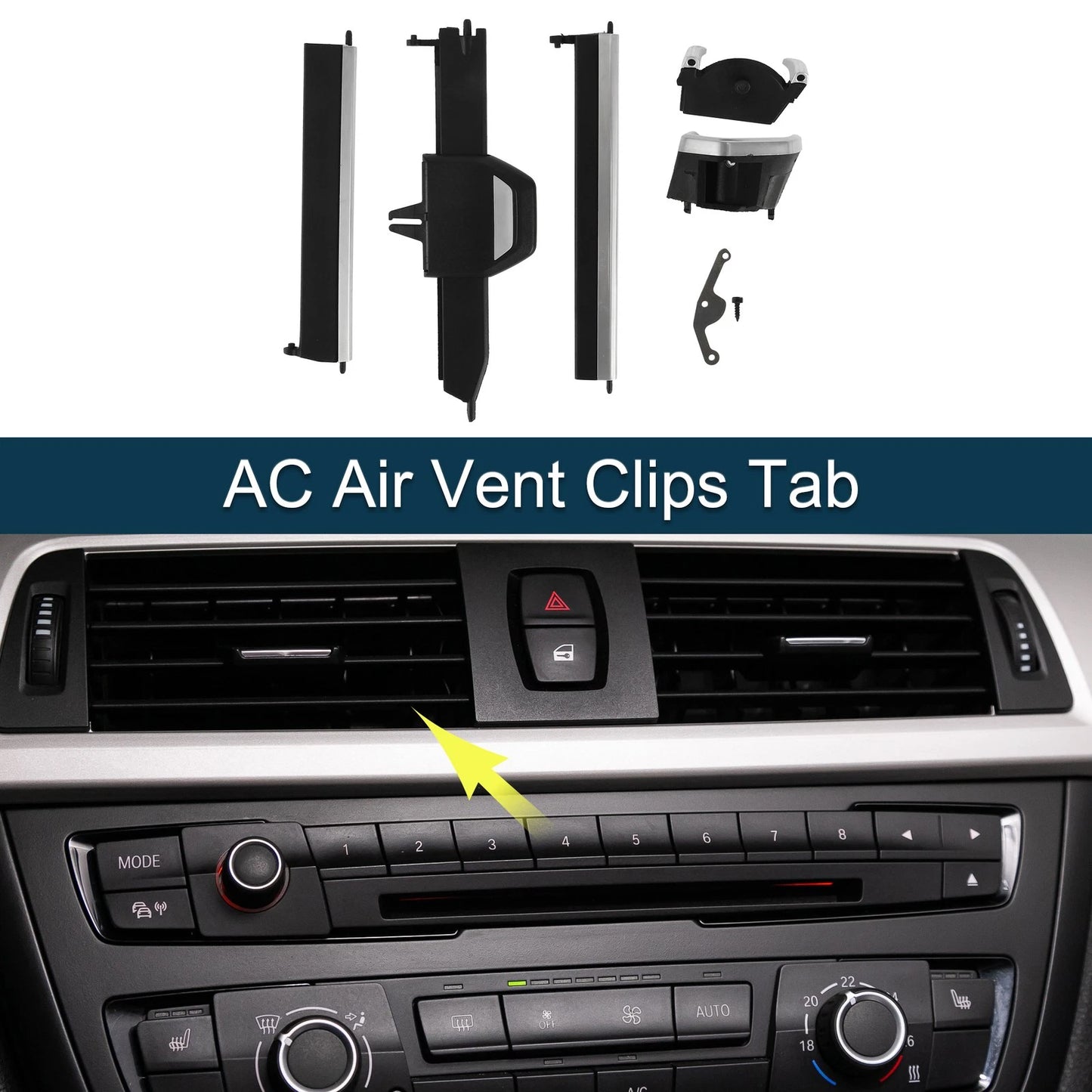 AC Air Vent Clips for BMW 3 Series G20 G21, 4 Series G22, Black Silver Tone (2019-2023)