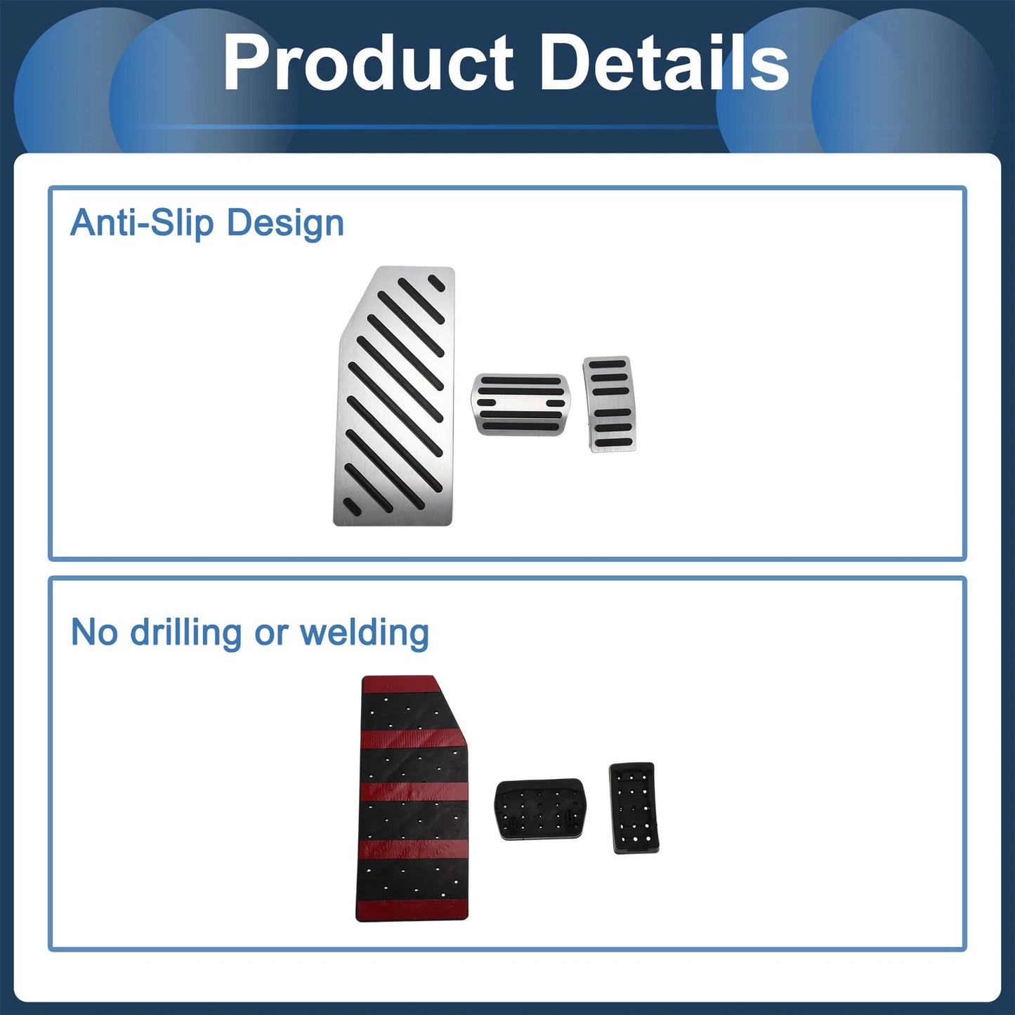 3 x Automatic Foot Accelerator Pedal Covers for Ford Edge (2023) Silver Tone