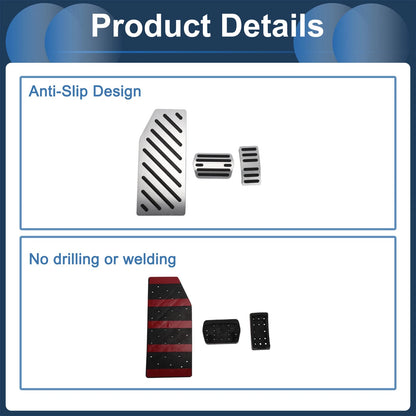 3 x Automatic Foot Accelerator Pedal Covers for Ford Edge (2023) Silver Tone