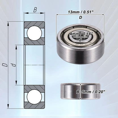 20pcs 624ZZ 4x13x5mm Double Metal Shield Single Row Deep Groove Ball Bearings