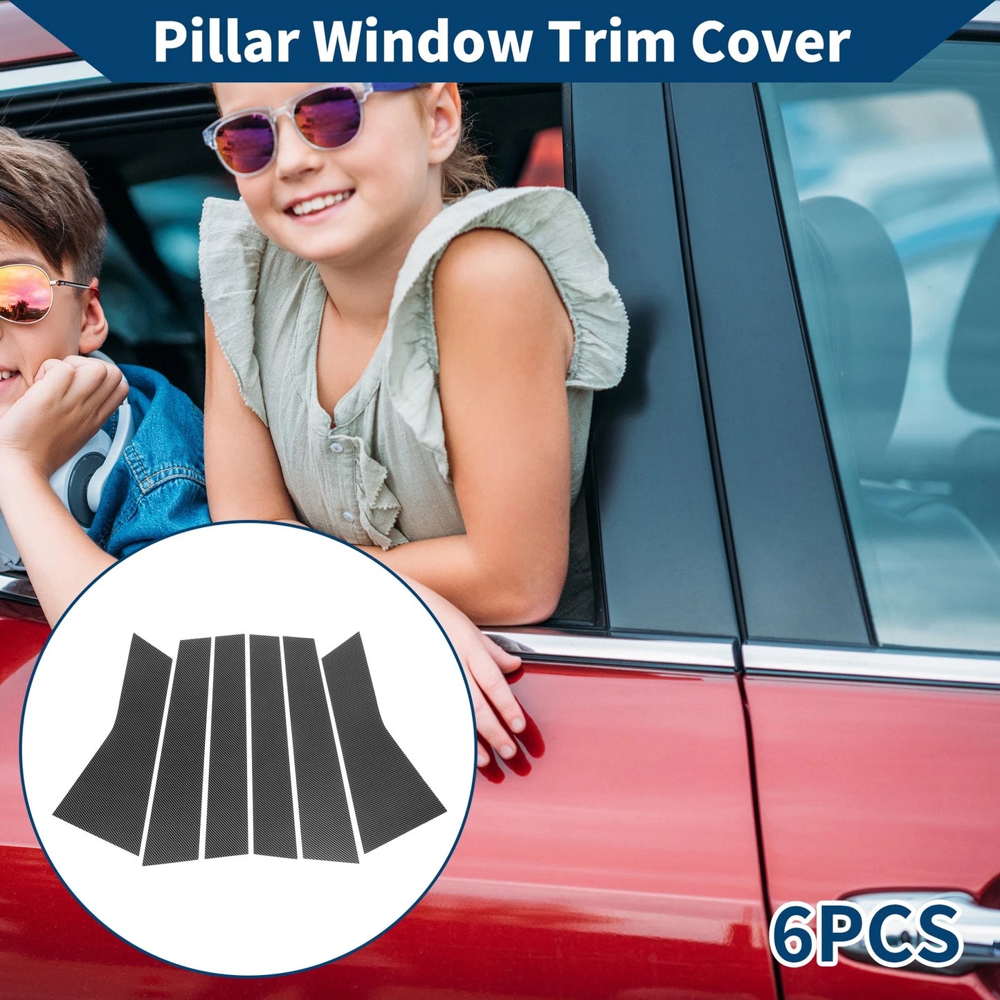 6 x Door Pillar Window Trim for Acura MDX (2014 - 2020) Carbon Fiber Black
