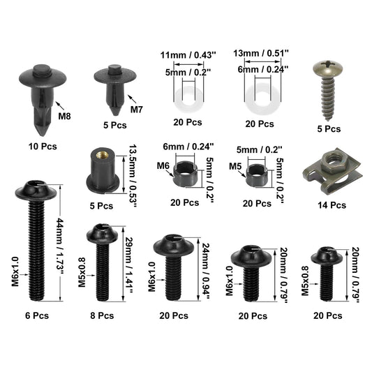 195pcs Motorcycle Fairing Body Bolts for Kawasaki, Suzuki, Honda