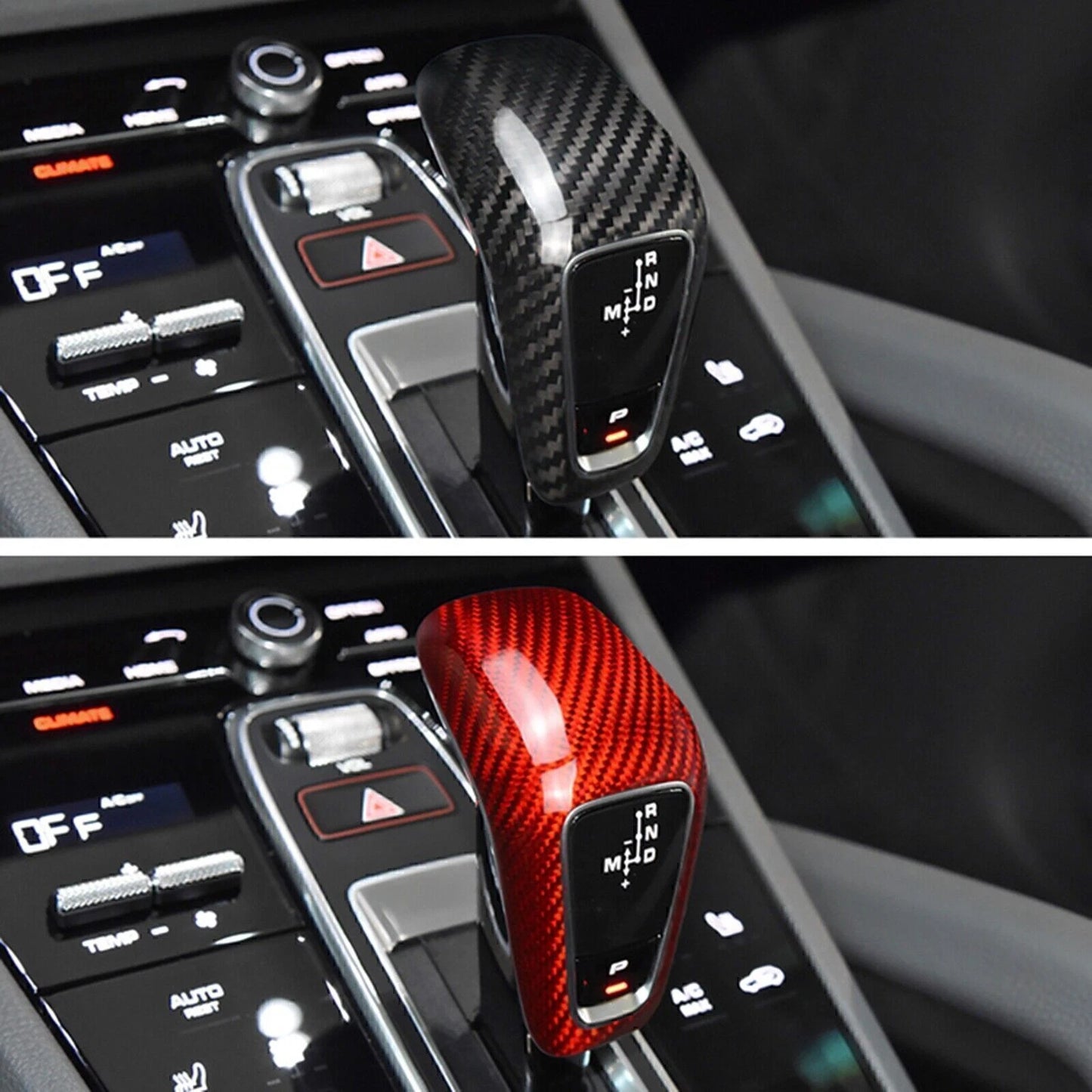 Red Carbon Fiber Gear Shift Knob Trim Cover for Porsche Cayenne (2019-2023)