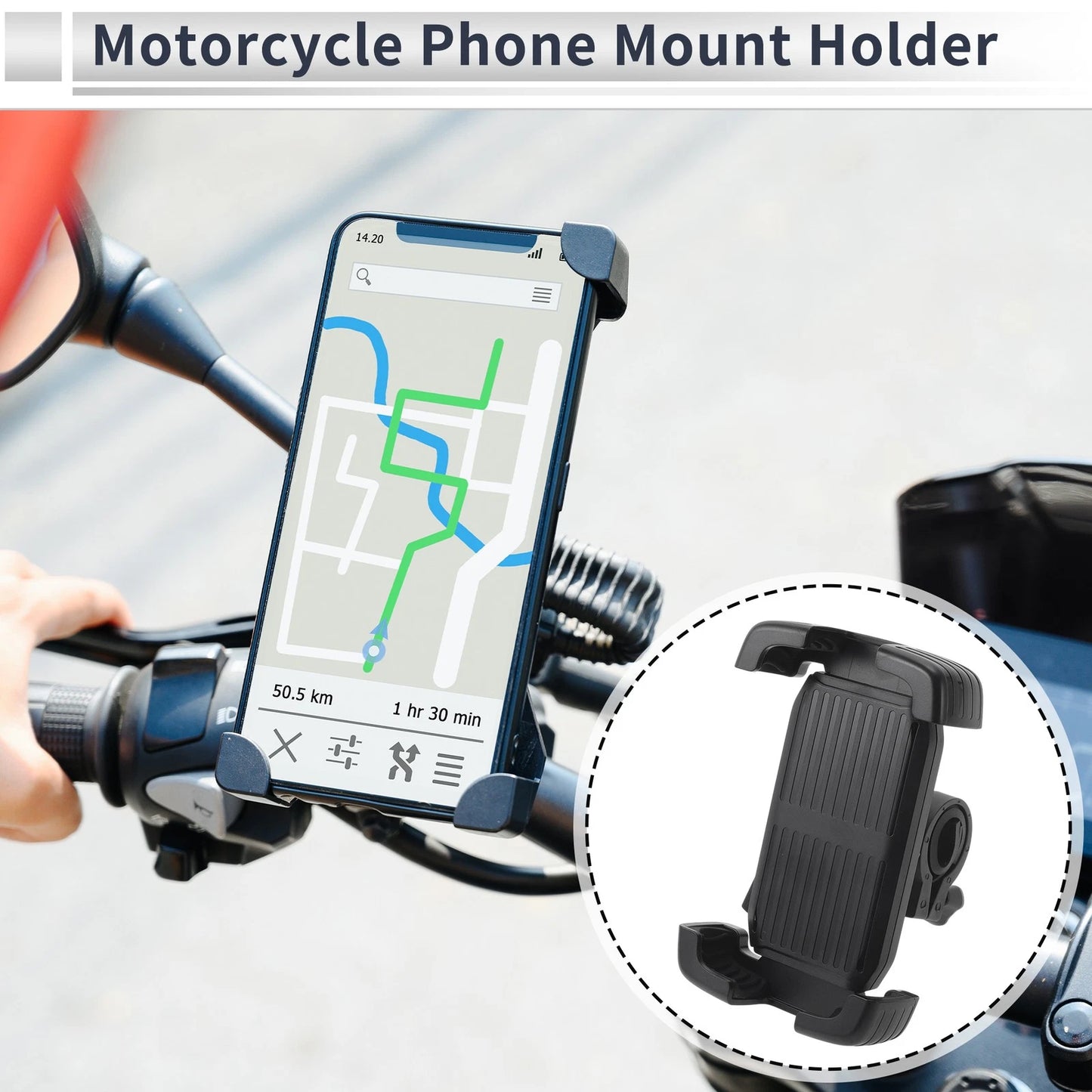 Motorcycle Phone Mount Holder 4.7"-7.2" Phones Silicone Black for Motorcycle