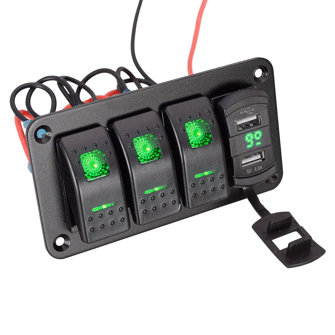 3 Gang Toggle Rocker Switch Panel for Car Boat Marine RV Truck Green LED 12V