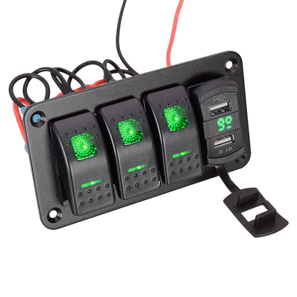 3 Gang Toggle Rocker Switch Panel for Car Boat Marine RV Truck Green LED 12V
