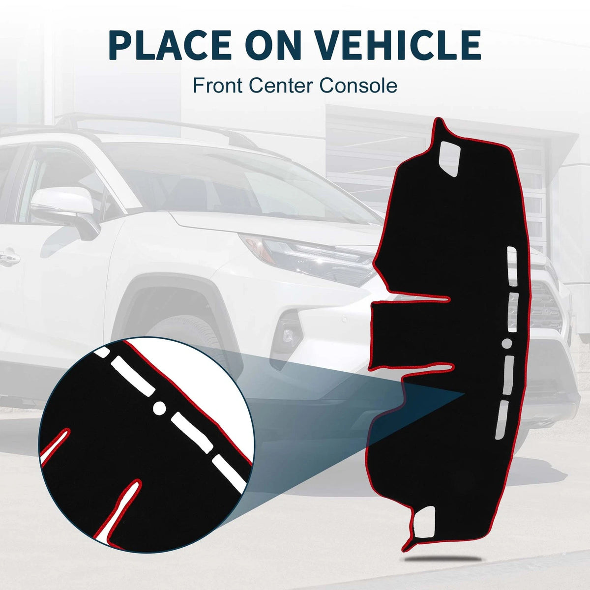 Dashboard Cover Mat for Toyota RAV4 2019-2024 with Sticker Black Red 1 Set