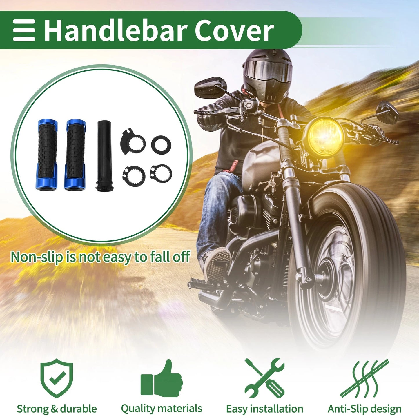 7/8" 22mm Hand Grips Cover for Motorcycle Black Blue Square