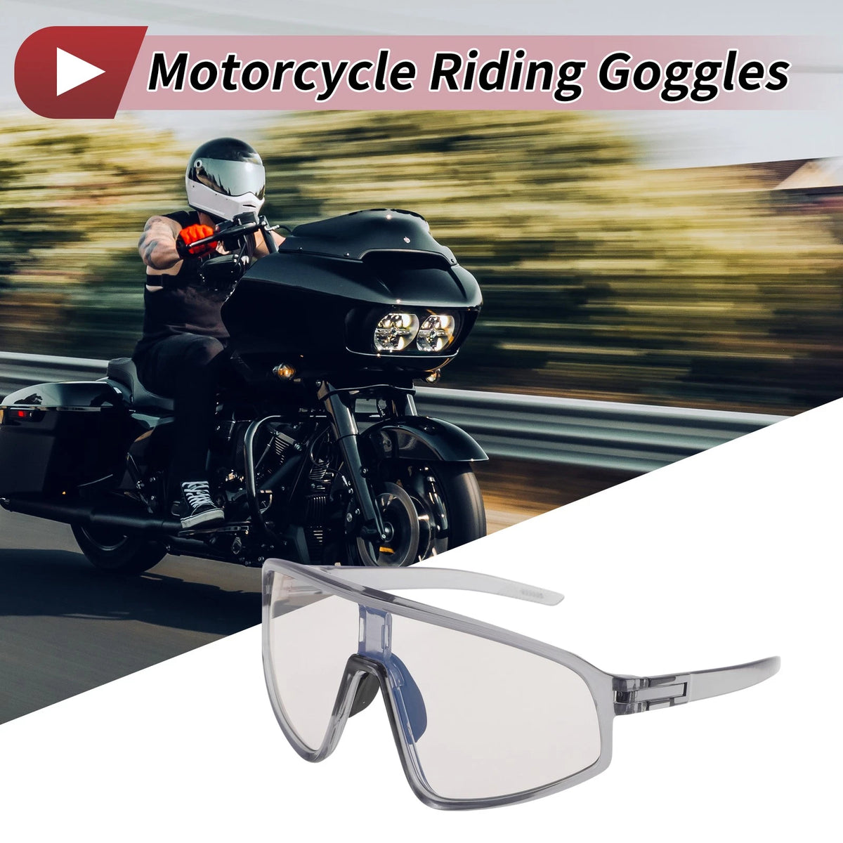 1 Pc Motorcycle Riding Goggles Light Gray Lens Gray Frame PC Cycling Sunglasses