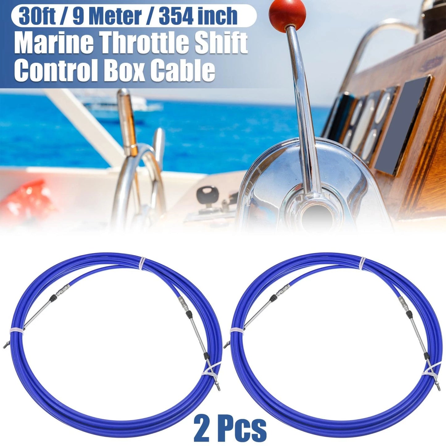 2 x 30ft Marine Type Shift Remote Control Box Cable for Yamaha Blue
