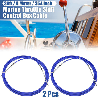 2 x 30ft Marine Type Shift Remote Control Box Cable for Yamaha Blue