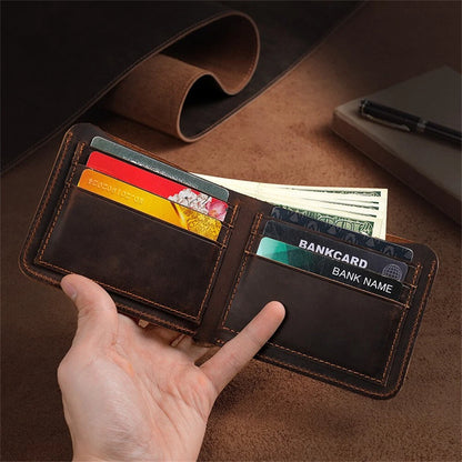 Cowhide Leather Retro Men's Wallet - Dark Coffee Color