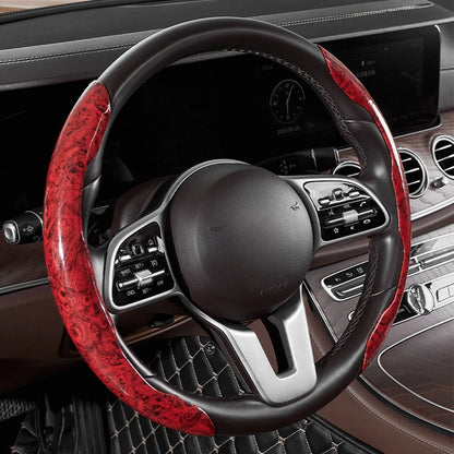 Red Wood Grain Texture Universal Steering Wheel Cover for Car