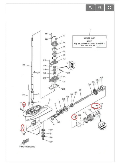 New Gearcase Unit Kit for Yamaha 20-30HP Outboard
