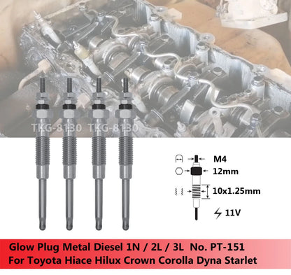 4 x Glow Plugs for Toyota Hilux, Hiace, Starlet, Tercel, Blizzard, Dyna (1985-2023)