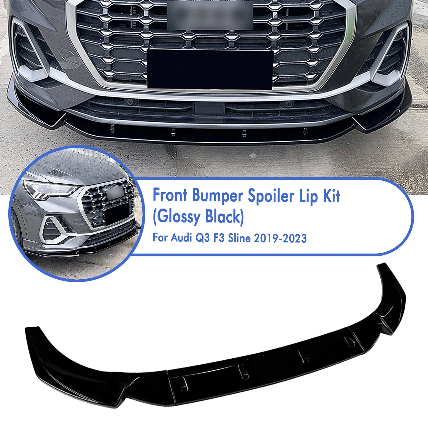 Gloss Black Front Bumper Lip for Audi Q3 F3 Sline (2019-2023)