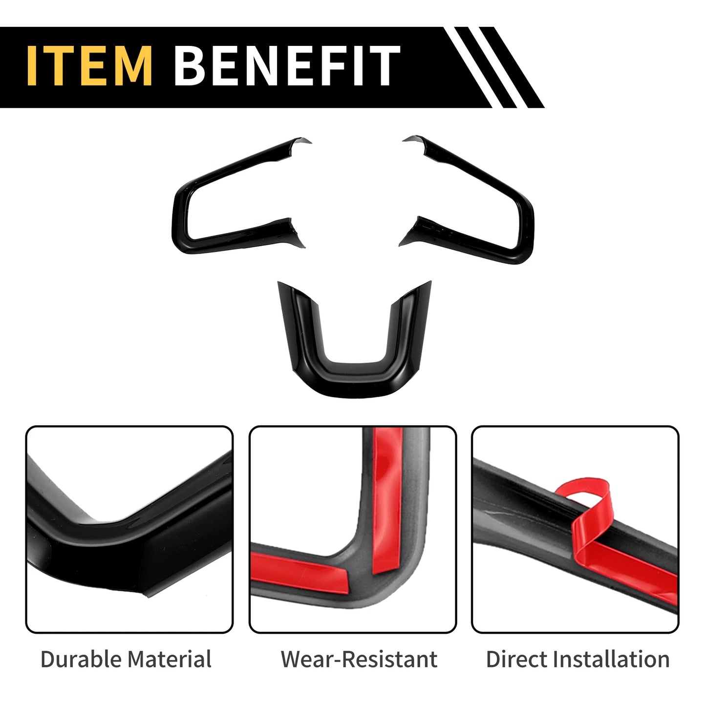 Steering Wheel Cover Trims for Jeep Wrangler JL JLU 2018-2024 Black