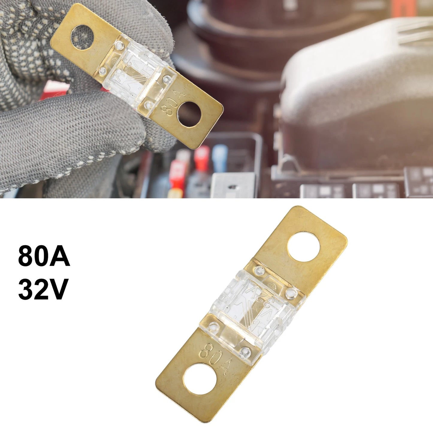 80A 32V Bolt on AMI Fuse for Automotive Marine Audio Video System Gold Tone