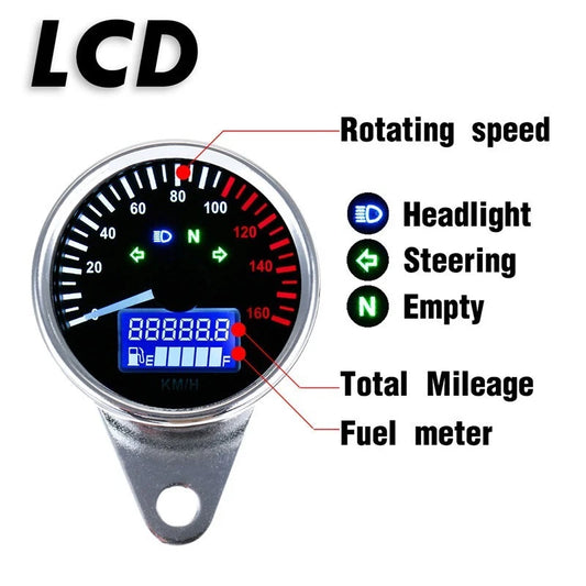 12V Universal Motorcycle Digital LCD Speed Gauge Tachometer 0-160KM/H