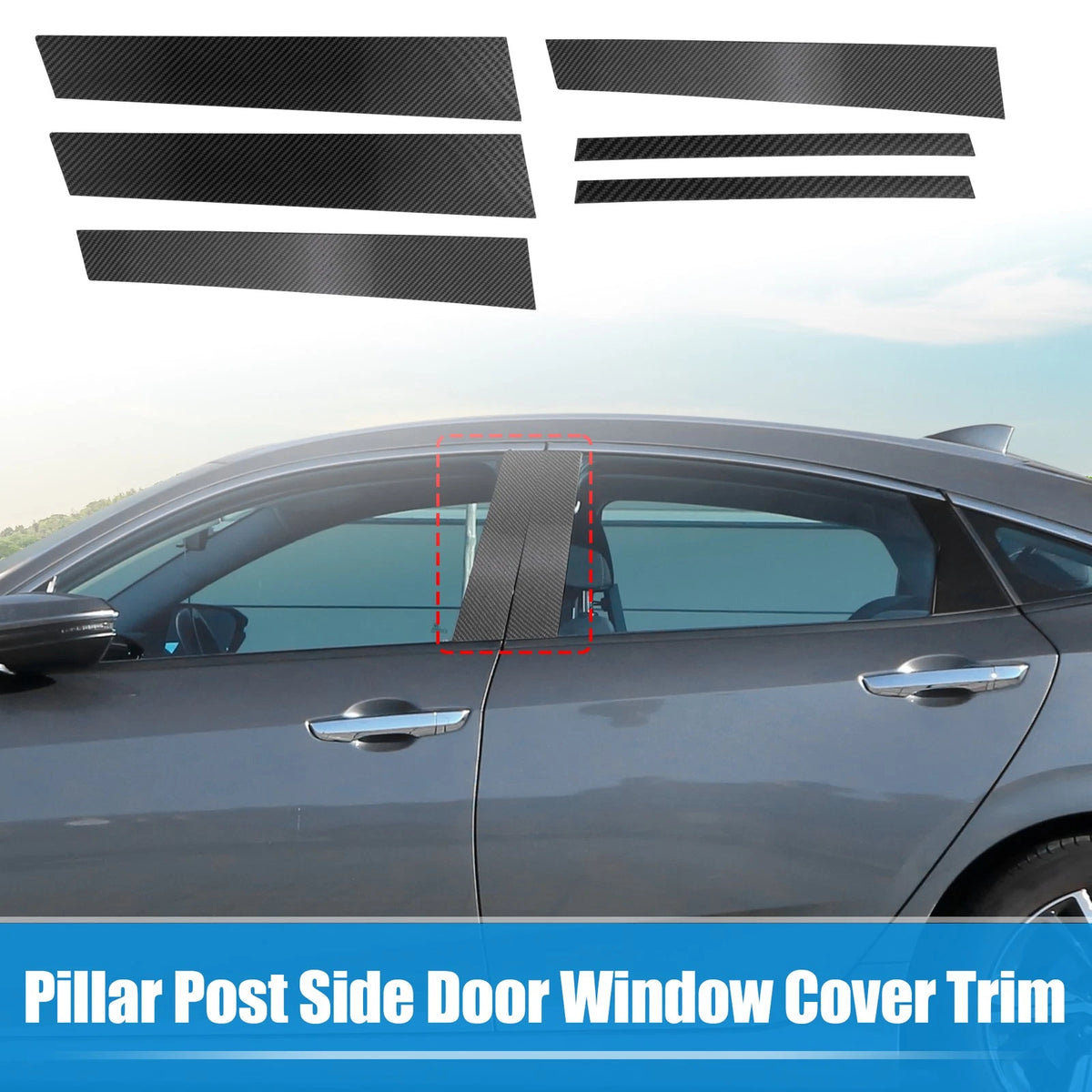 6 Pcs Black Pillar Post Window Covers for Honda Civic Sedan (2006-2011)