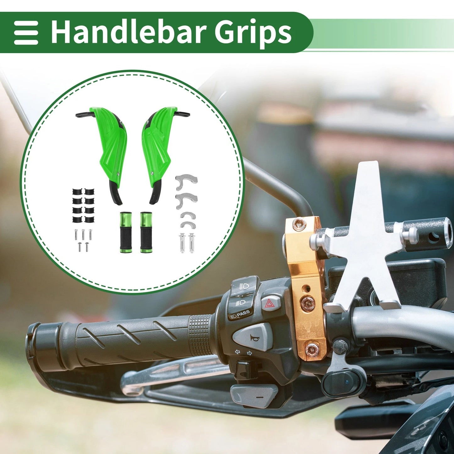 Motorcycle Hand Grips Cover Kit End Grips Aluminum Rubber Green for Motorcycle