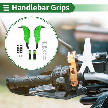 Motorcycle Hand Grips Cover Kit End Grips Aluminum Rubber Green for Motorcycle