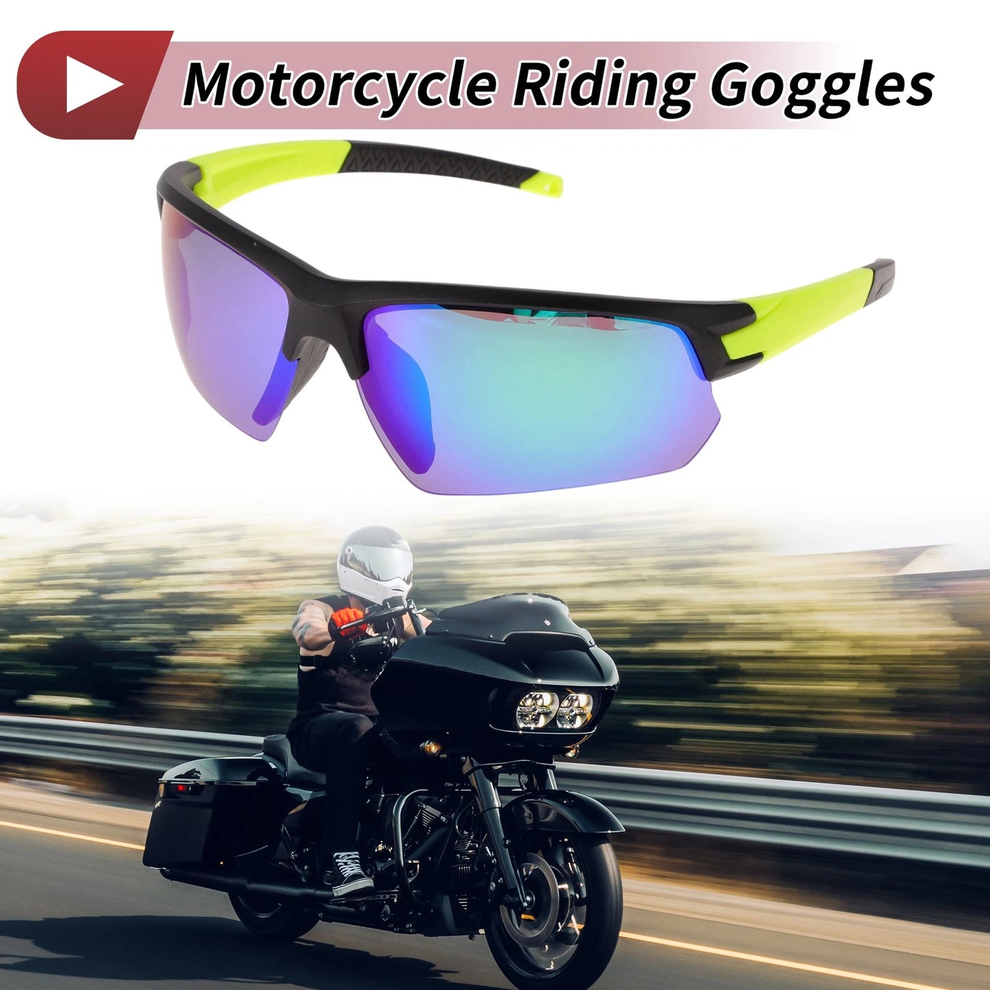 Motorcycle / Goggles / Goggles Green Lens Black Frame Tri-acetel Cellulose
