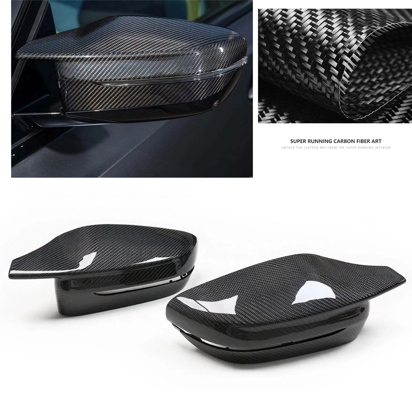 Carbon Fiber Black Side Mirror Cover Caps for BMW M3 G80 M4 G82 (2021-2025)