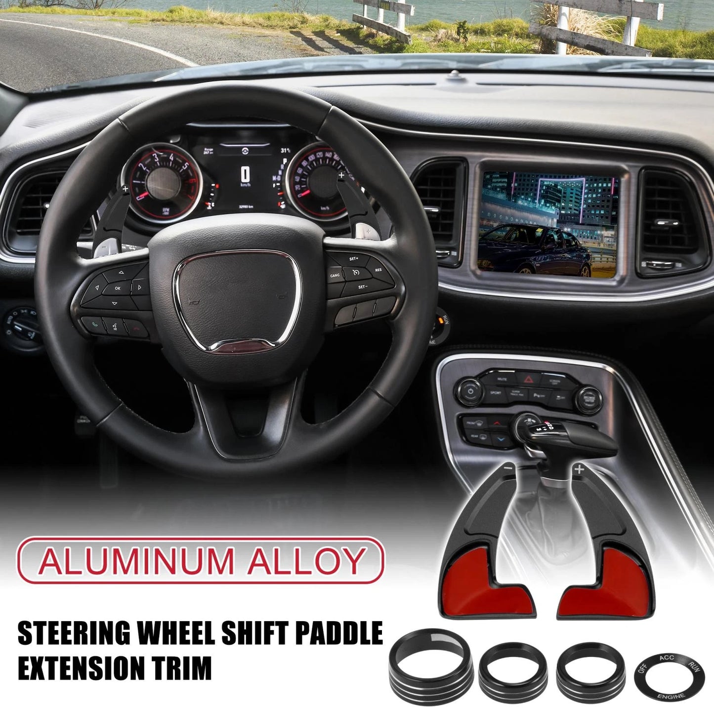 Steering Wheel Shift Paddle Extension Trim Set for Dodge Charger, Jeep (2011-2023)