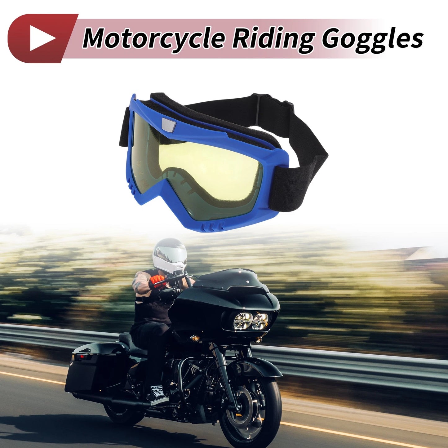 1x Motorcycle Riding Goggles Yellow Lens Blue Frame Cycling Sunglasses