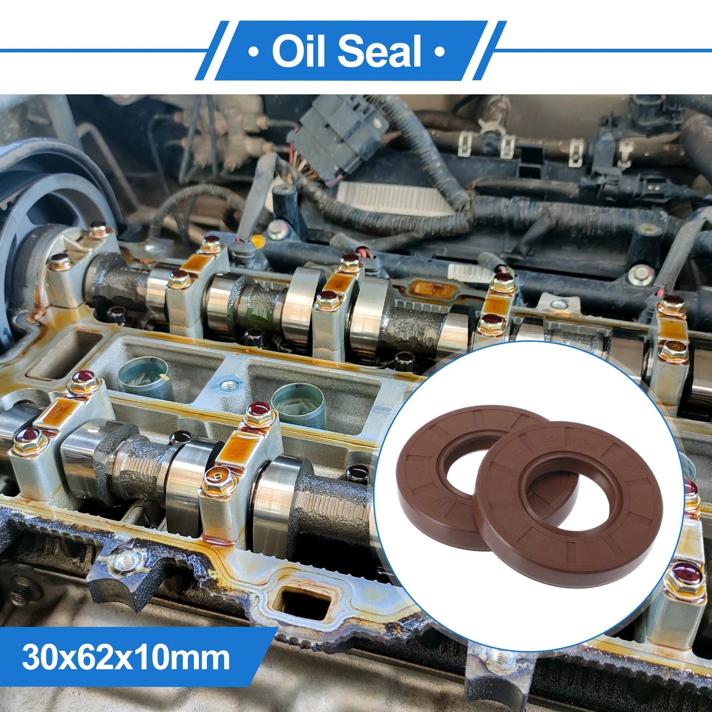 Oil Seal 30x62x10mm Rotary Shaft Seal FKM Brown 2 Pcs for Make Model