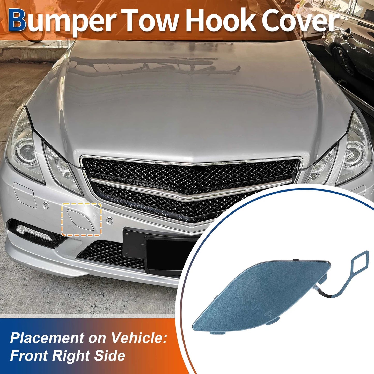 Front Car Bumper Tow Hook Cover for Mercedes-Benz E350 (2010-2014) Blue