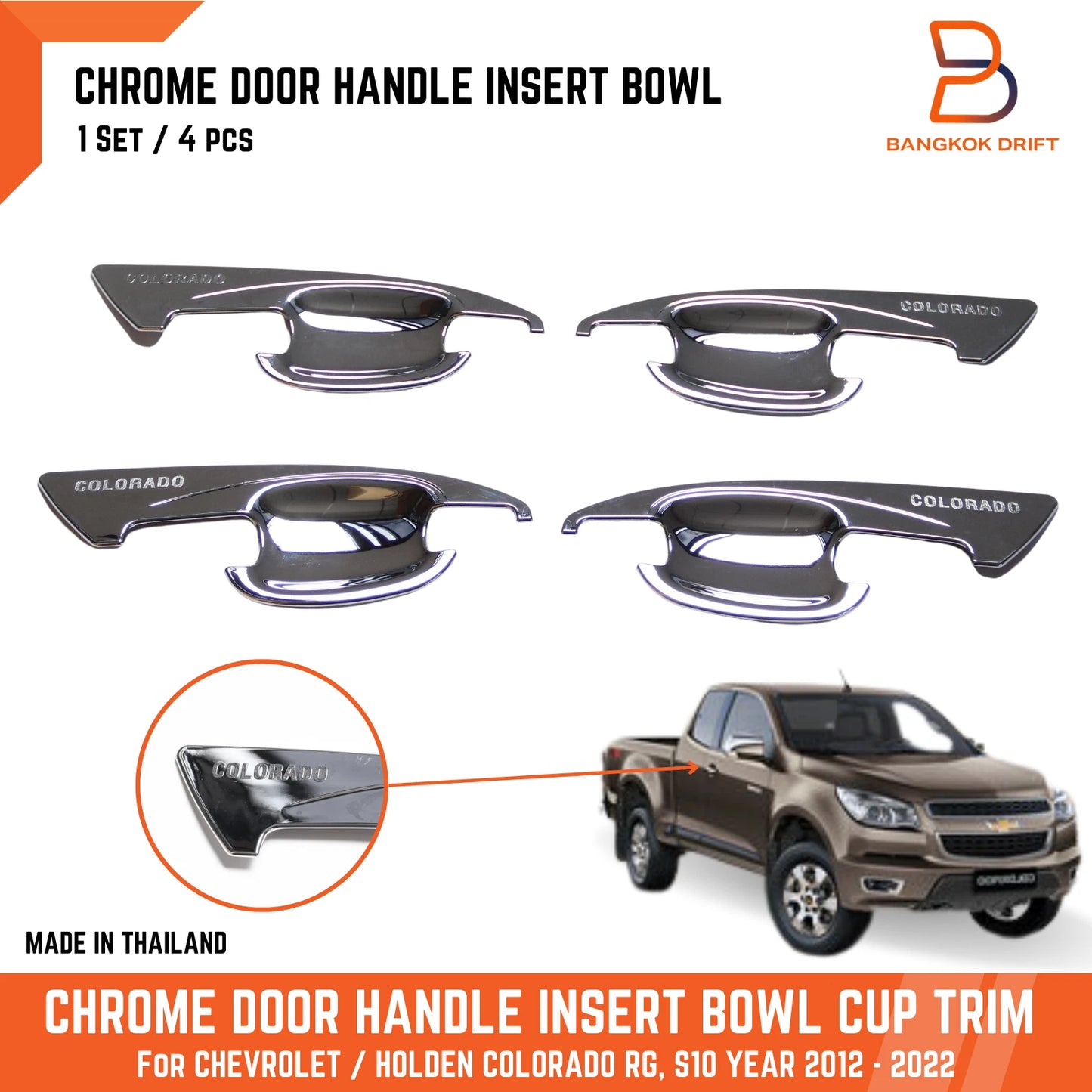 Chrome Door Handle Insert Trim for Holden Colorado Ute (2012-2022)