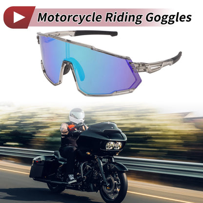 Motorcycle Riding Goggles Green Lens Clear Gray Frame Tri-Acetyl Cellulos