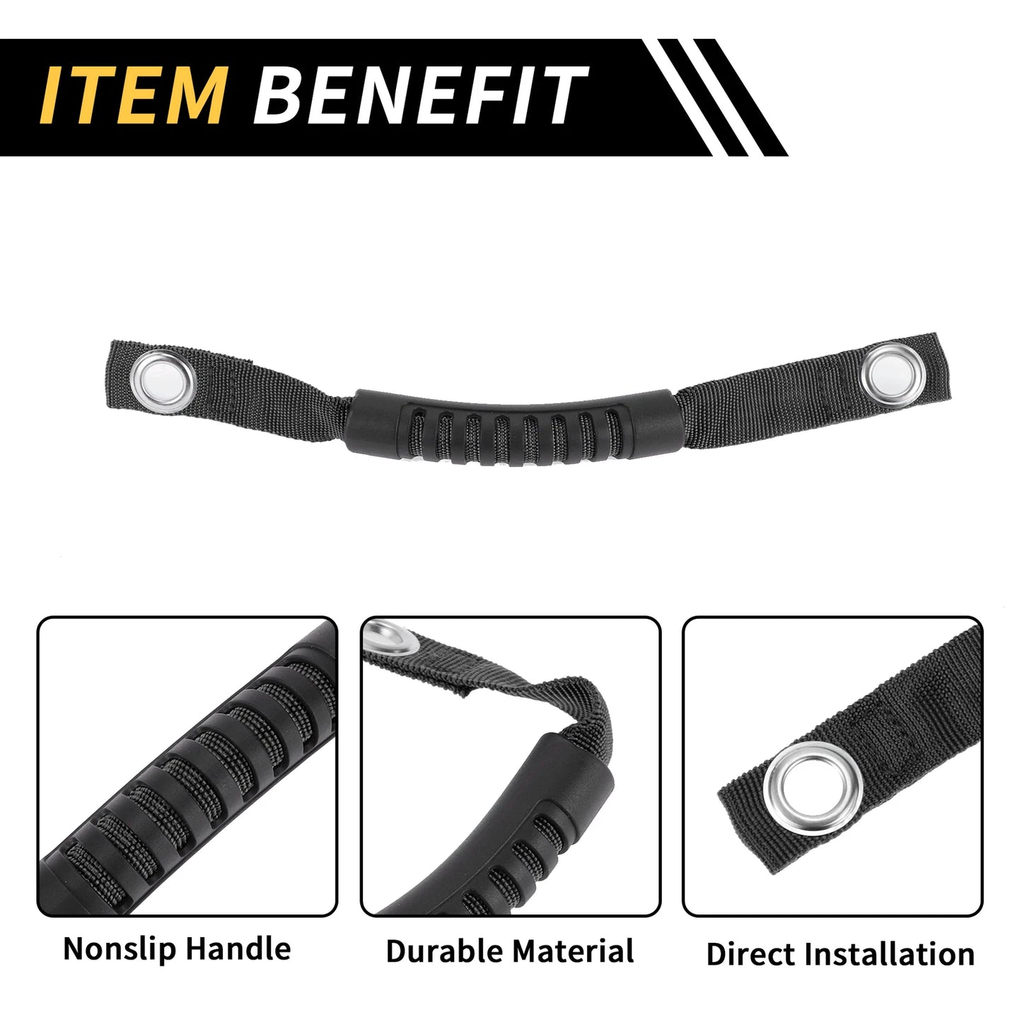 2 x Roll Bar Grab Handles for Jeep Wrangler (2018-2023) - Oxford Cloth Black