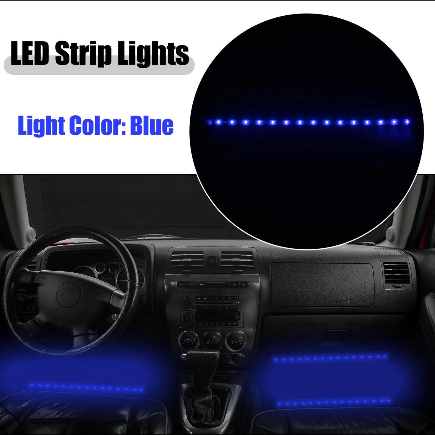 10pcs 30cm Interior LED Strip Light 12V Flexible for Cars/Motorcycles Blue Light