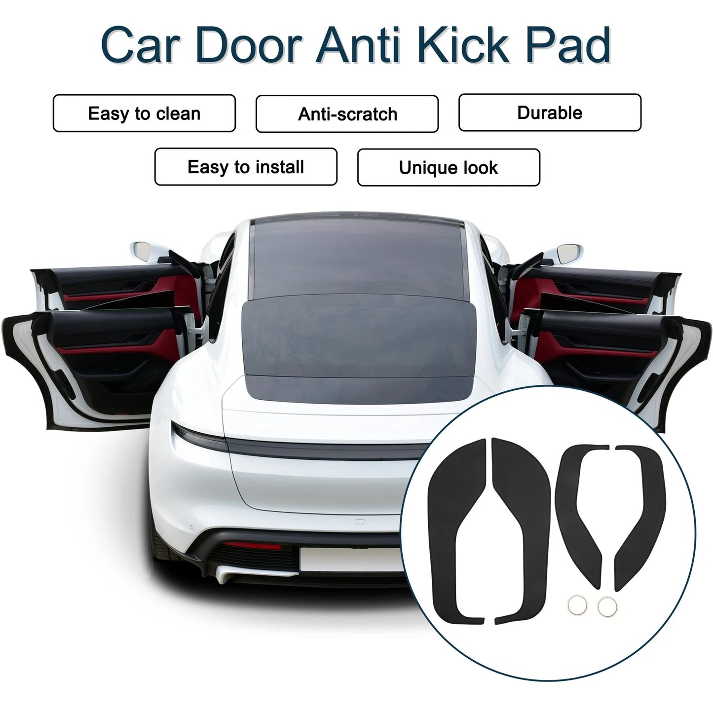 Car Door Anti Kick Pad Sticker Protector for Ford Mustang (2022) - Black