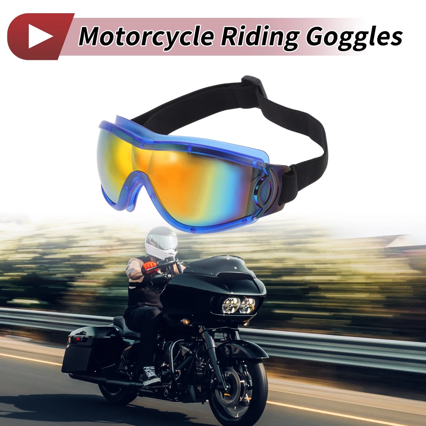 Goggles for Motorcycle Riding Red Lens Blue Frame PC PU Sunglasses